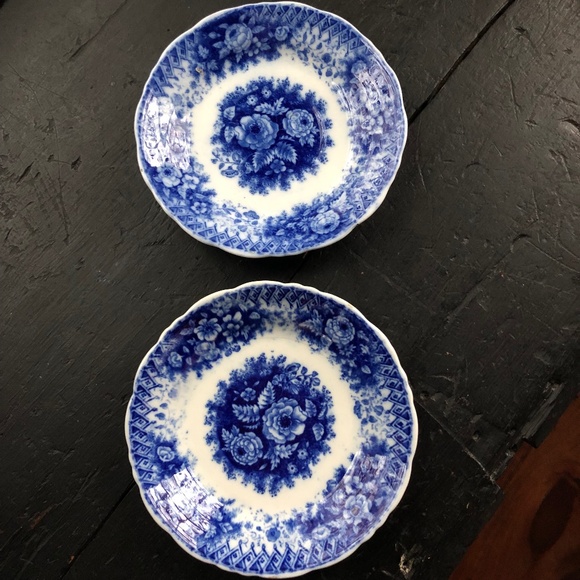 VINTAGE FLOW BLUE SAUCER PLATES - 2 - Picture 1 of 3
